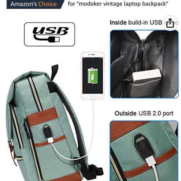 Modoker teal vintage laptop backpack. - Picture 2 of 4